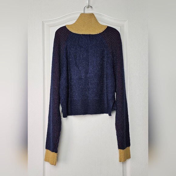 BDG Womens Connor Colorblock Half-Zip Cropped Sweater XS Navy Blue - Picture 6 of 11